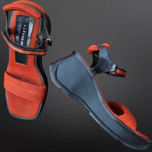 Vintage 90s Orange Chunky Platform Wedge Sport Sandals Size 6.5 Gorpcore Grunge